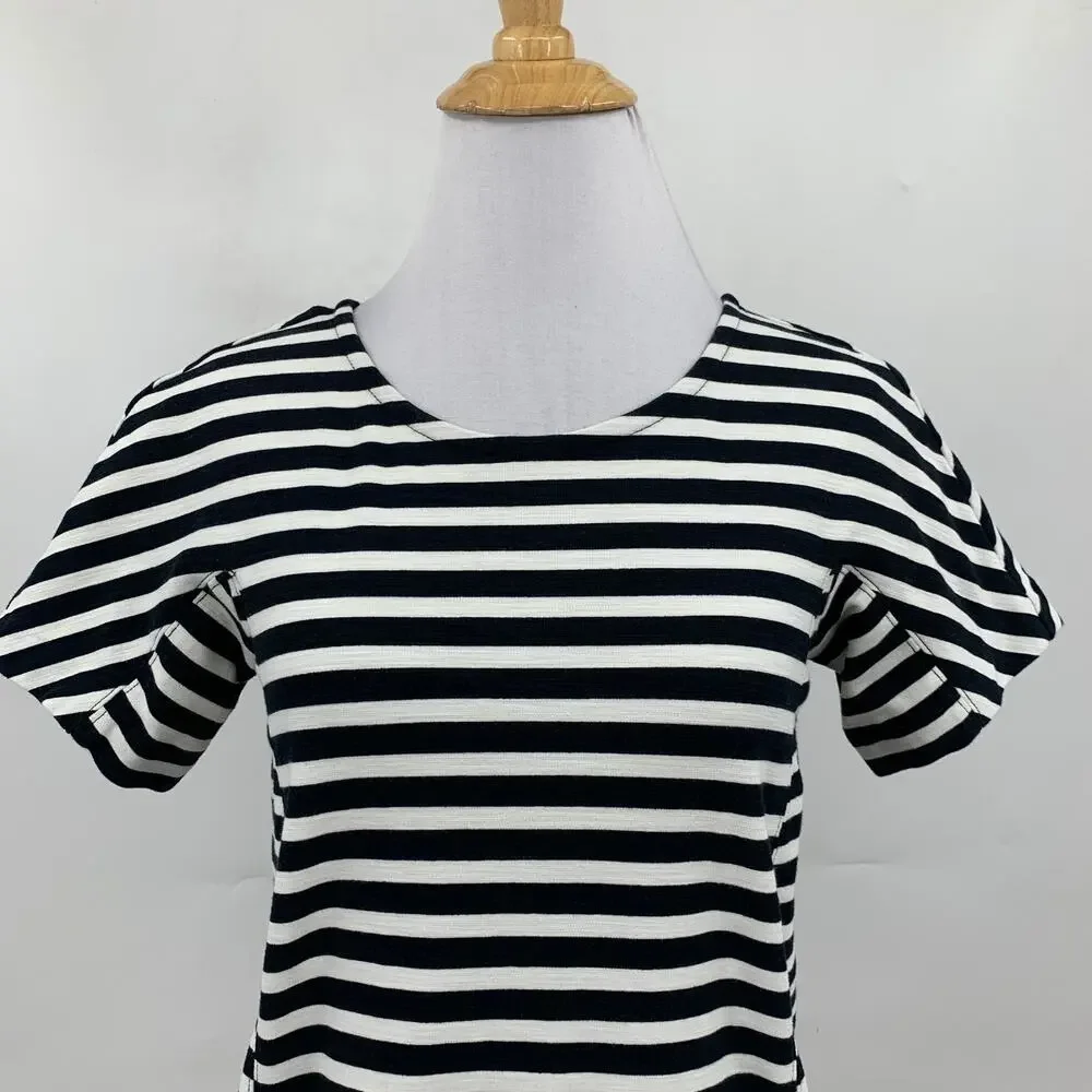 J Crew T Shirt Dress Women PXS Petite Black White Straight Short Sleeve Back Zip